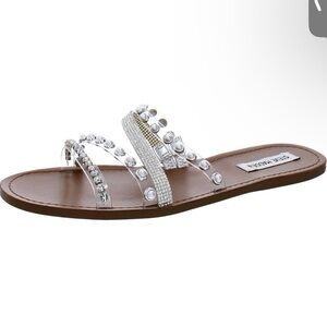 Steve Madden Womens Attentive Embellished Slip-On Slide Sandals Shoes BHFO 2218